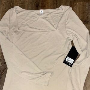 90 degree by reflex contour ocean square neck long sleeve cream ivory top NWT
